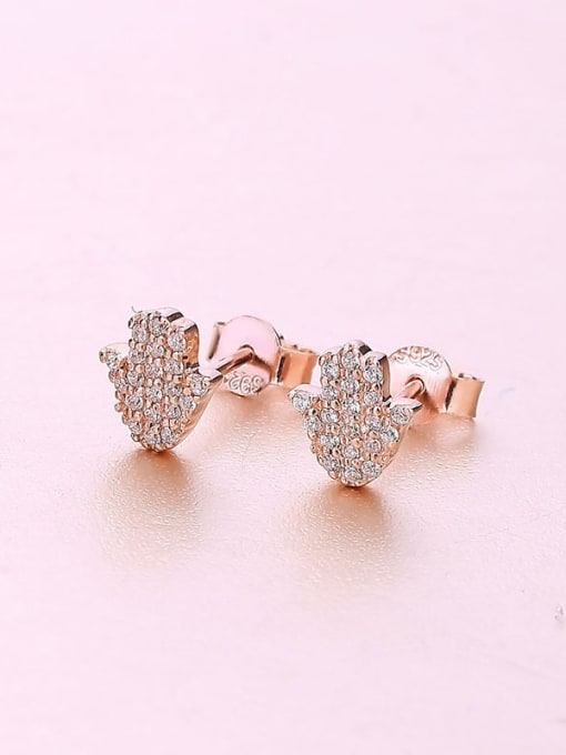One Silver 2018 Rose Gold Plated Zircon Stud Earrings 0