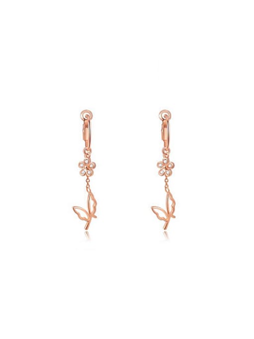 Rose Gold Elegant Butterfly Shaped Austria Crystal Drop Earrings