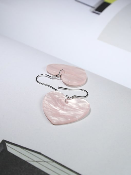 Peng Yuan Simple Pink Heart Stones 925 Silver Earrings 3