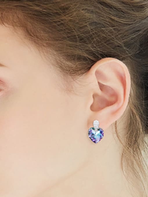 CEIDAI Fashion Purple Heart austrian Crystals Copper Stud Earrings 1