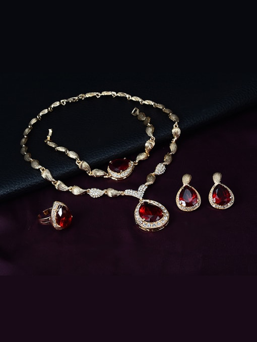 BESTIE Alloy Imitation-gold Plated Vintage style Water Drop shaped Ruby Four Pieces Jewelry Set 1
