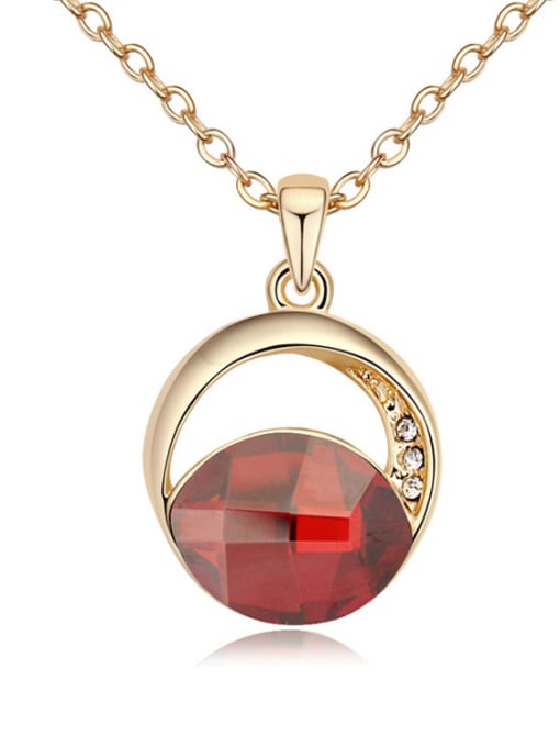 red Simple Oval austrian Crystal Champagne Gold Plated Necklace