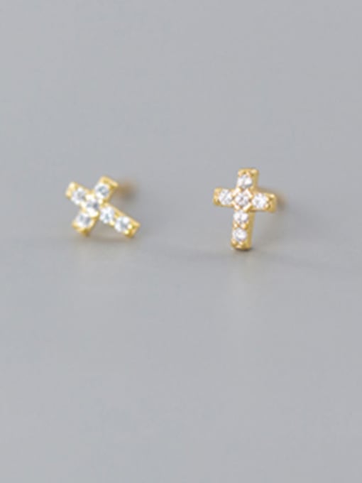 Rosh 925 Sterling Silver With  Cubic Zirconia  Simplistic Cross Stud Earrings 0