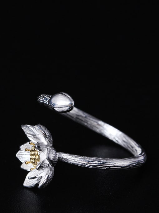 SILVER MI Flower Double Color Opening Ring 1