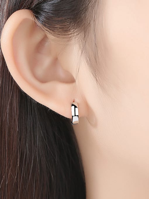 BLING SU 925 Sterling Silver With Glossy  Simplistic Round Stud Earrings 1