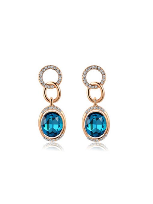 Rose Gold Blue Oval Shaped Austria Crystal Drop Earrings