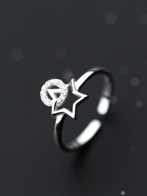 Rosh Fashionable Open Design Star Shaped Rhinestones Silver Ring 1