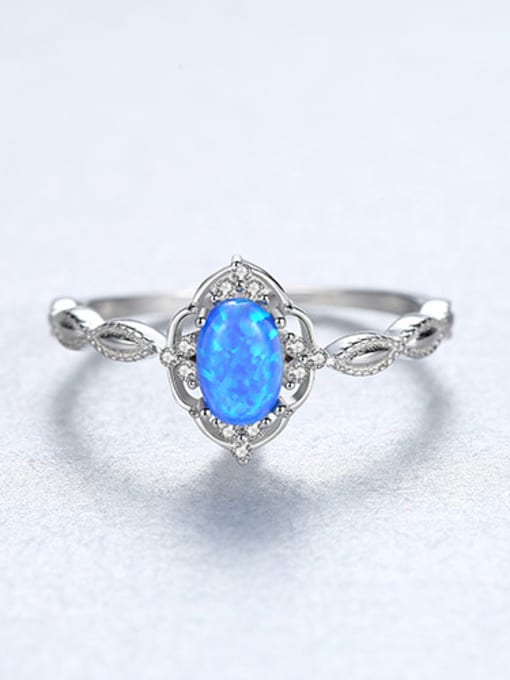 sliver 925 Sterling Silver With  Opal Simplistic Oval Band Rings