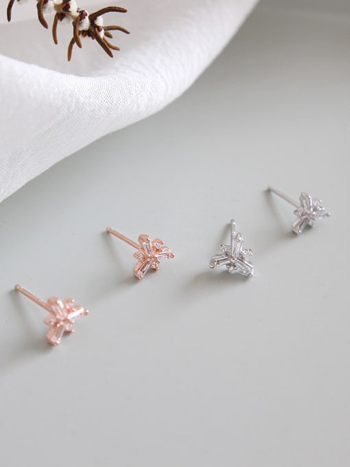 DAKA Sterling silver inlay zircon flower mini earrings 0