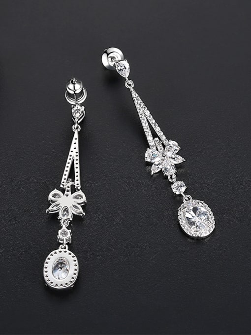 BLING SU Copper With Platinum Plated Fashion Flower Drop Earrings 3