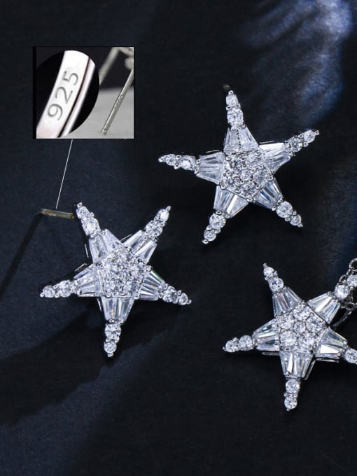 2 pieces set Sparkling white zircon stars simple versatile necklace  earrings set
