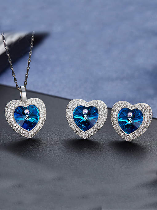 Blue S925 Silver Heart-shaped Set