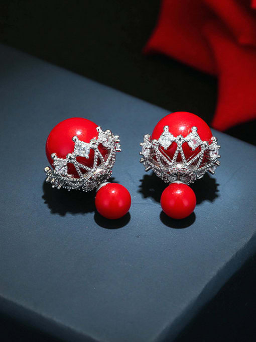 Red Simple double-sided snowflake imitation pearl earrings red black and white three colors optional