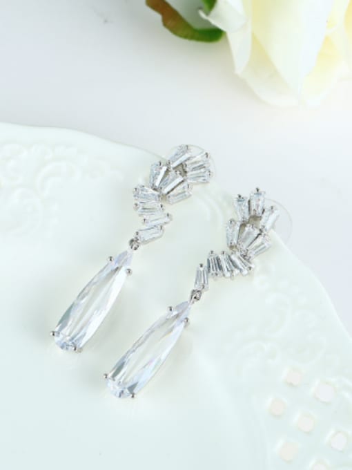 Wei Jia Noble Shiny Zirconias Copper Platinum Plated Drop Earrings 2