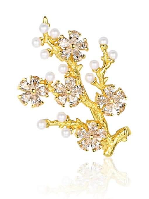 CCUI 925 Sterling Silver With Artificial Pearl  Cubic Zirconia Trendy Small tree Brooches 0