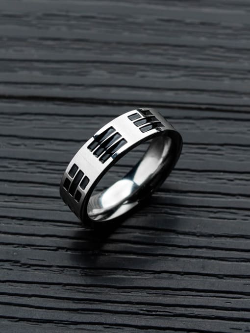 Open Sky Titanium With Antique Silver Plated Vintage Geometric Band Rings 1