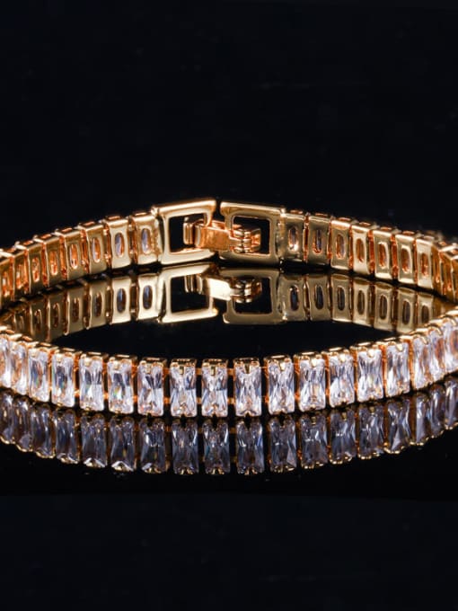 Champagne Gold Copper inlaid with AAA zircon square  sparkling bracelet