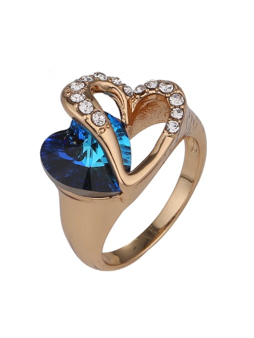 Wei Jia Fashion Blue Crystal Cubic Rhinestones Heart shaped Ring 0