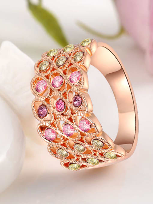 Rose Gold Women Colorful Rose Gold Plated Crystal Ring