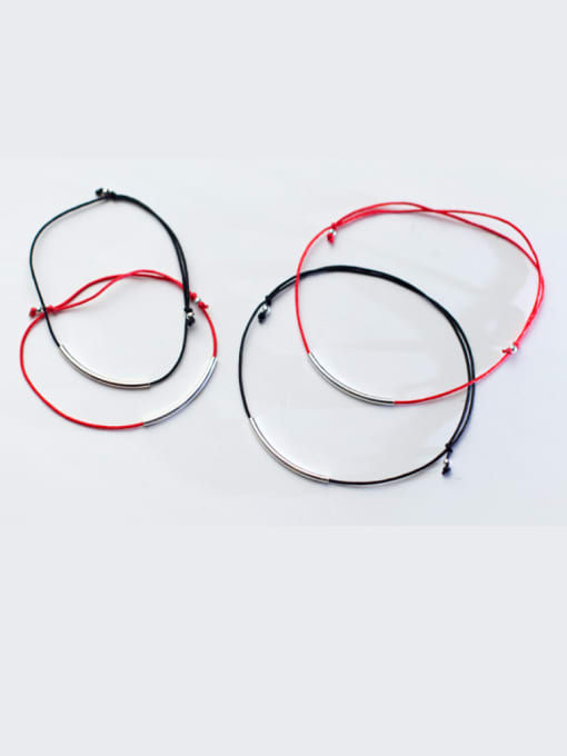 Rosh Sterling Silver minimalist style long tube red thread Bracelet 0