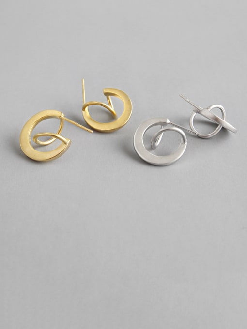 DAKA 925 Sterling Silver With Glossy Simplistic Matte geometric half circle  Stud Earrings 3