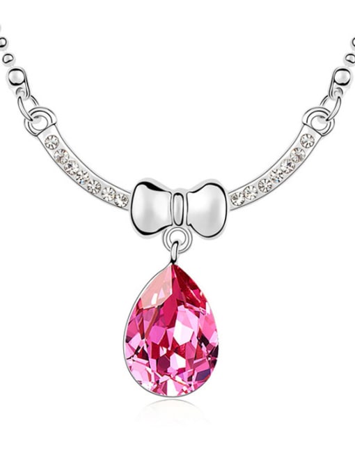 pink Fashion Water Drop austrian Crystal Little Bowknot Pendant Alloy Necklace