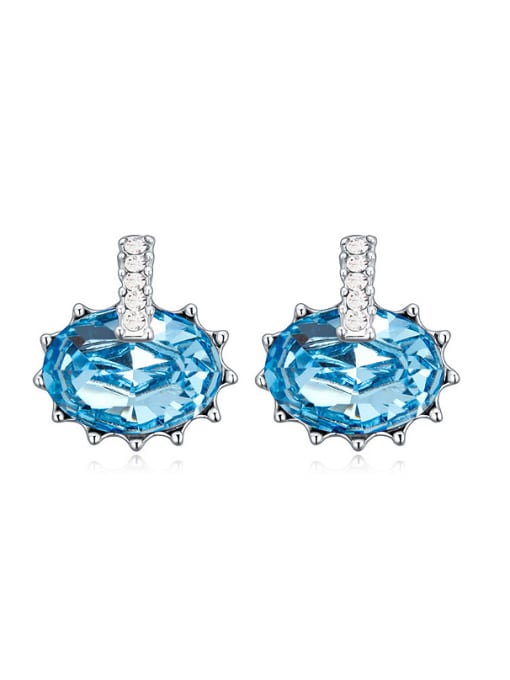 blue Personalized Oval austrian Crystal Stud Earrings