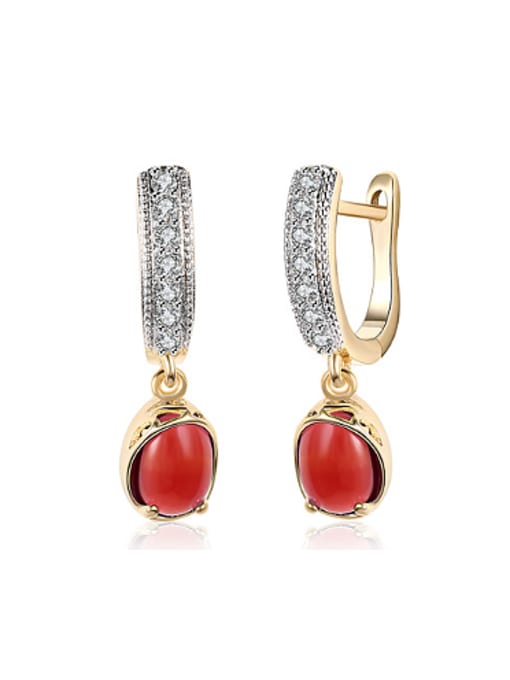 Red Fashion Oval Stone Rhinestones Earrings