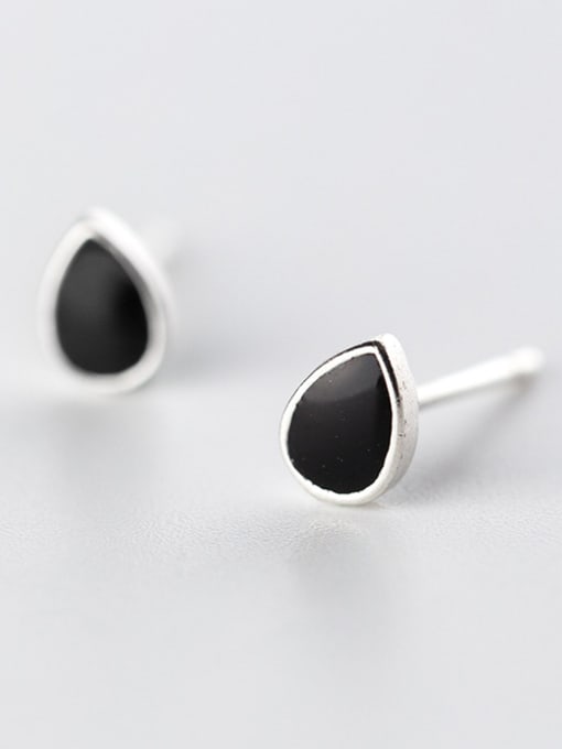 Rosh Trendy Black Water Drop Shaped Glue S925 Silver Stud Earrings