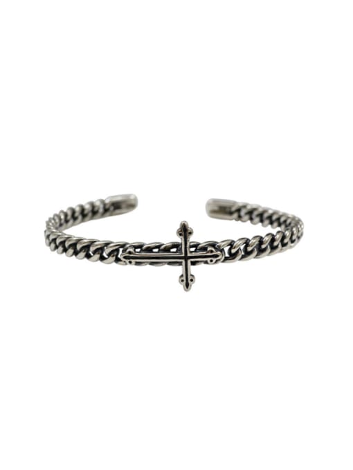 DAKA Retro style Antique Silver Plated Cross Silver Opening Bangle 0