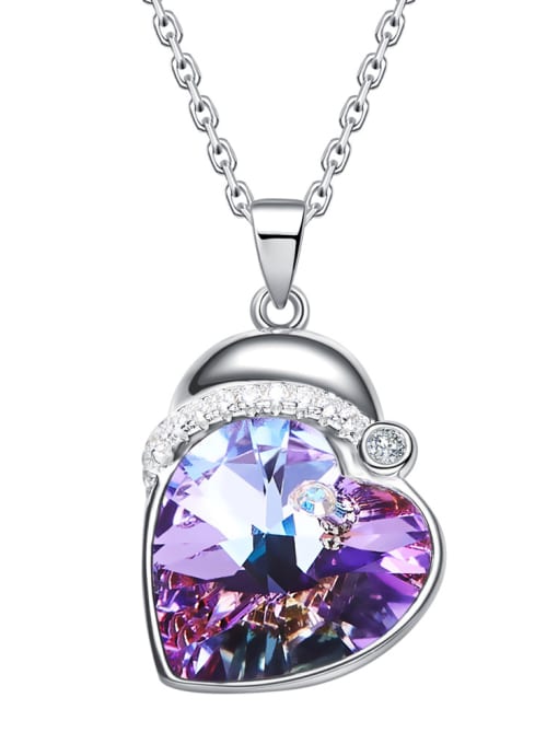 Purple S925 Silver Heart-shaped Crystal Necklace