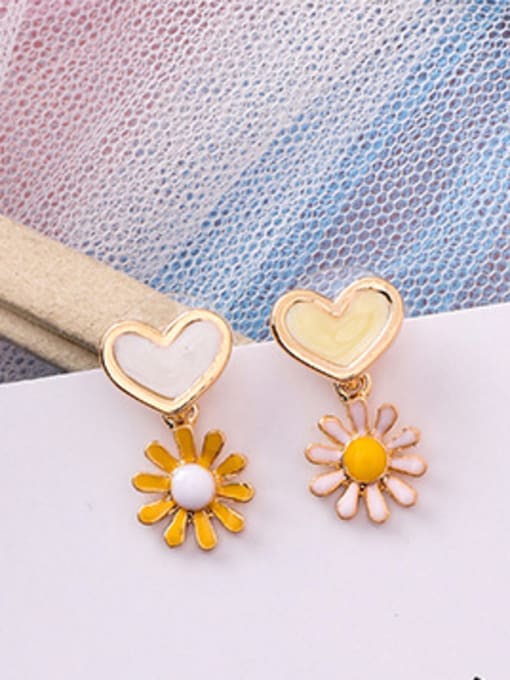B Yellow Alloy With Rose Gold Plated  Pinkycolor Cute Heart Flower Drop Earrings