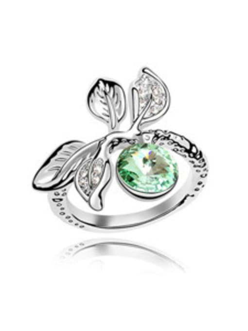 green Personalized Leaves Cubic austrian Crystal Alloy Ring