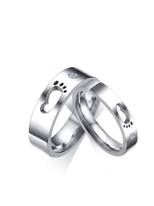 CONG Fashion Footprints Shaped Stainless Steel Rhinestone Couple Ring