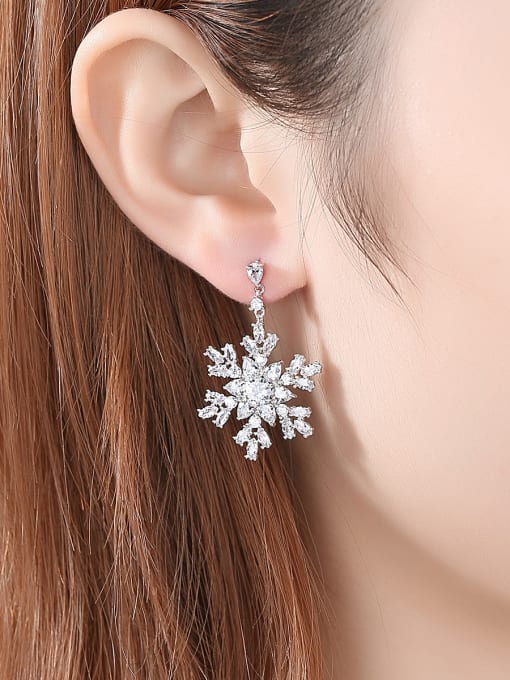 BLING SU Copper With Platinum Plated Delicate Snowflake Cluster Earrings 0