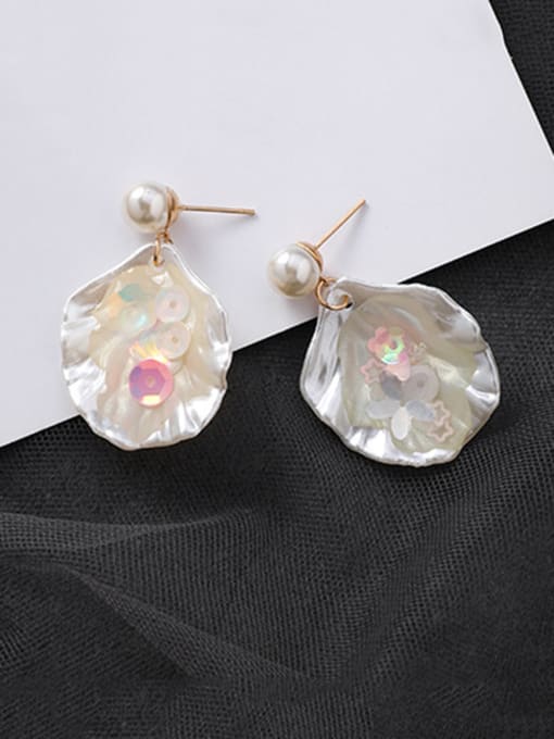 A Pink Alloy With Shell Simplistic Colorful Sequins  Geometric Drop Earrings