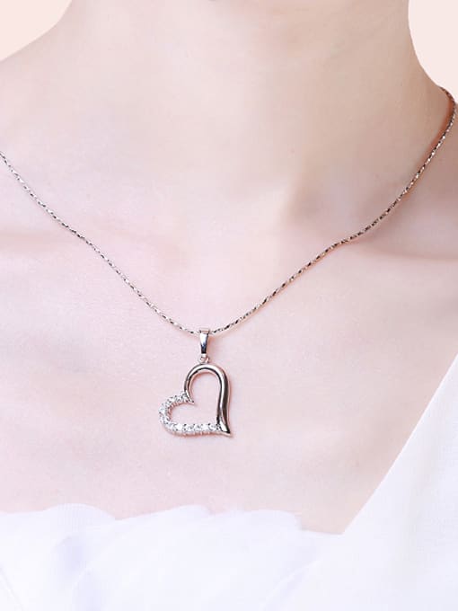 XP Copper Alloy White Gold Plated Korean style Heart-shaped Zircon Necklace 1
