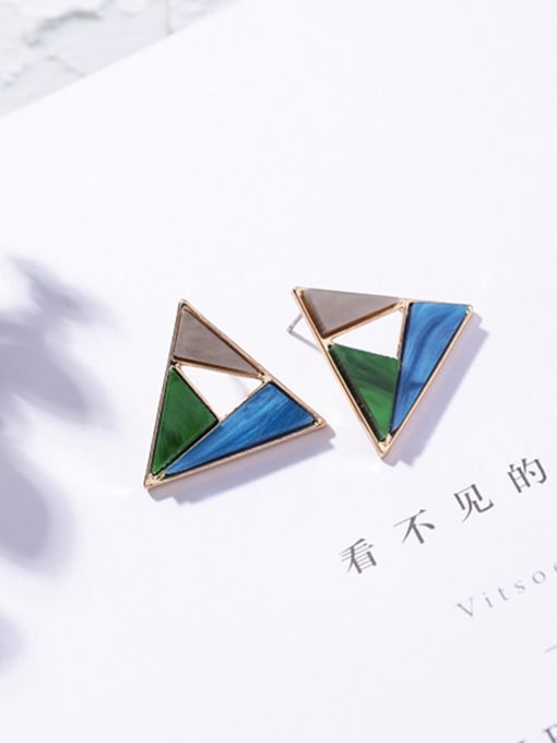 H triangle (blue and green) Alloy With Acrylic Texture Coloured Stud Earrings