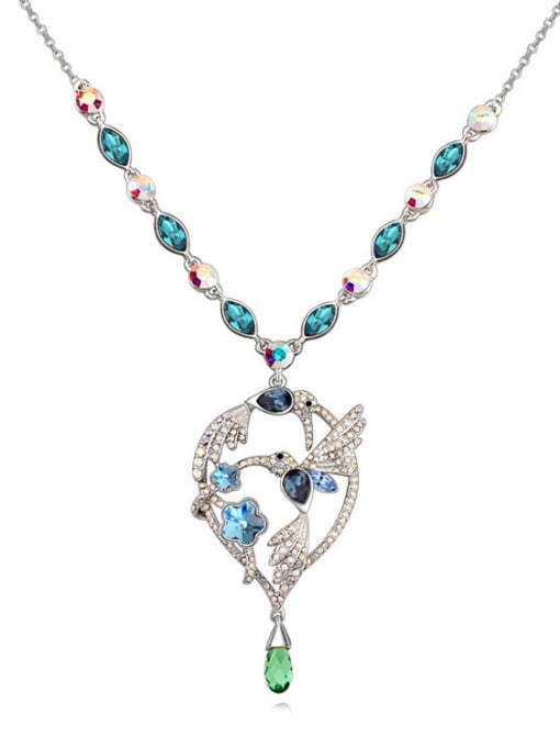 QIANZI Ethnic style Shiny austrian Crystals-covered Pendant Alloy Necklace 1