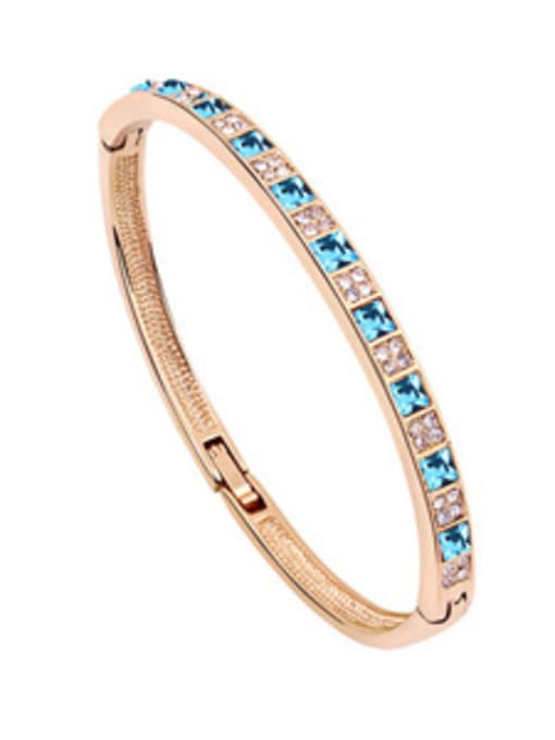 blue Simple Shiny austrian Crystals Alloy Rose Gold Plated Bangle