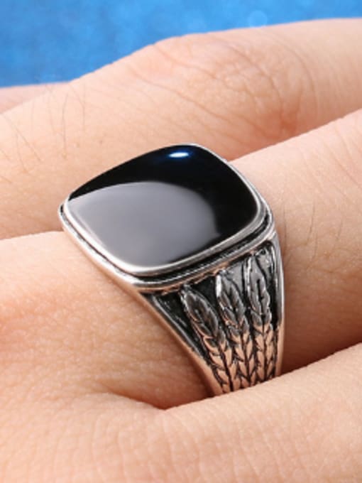 Gujin Personalized Black Enamel Antique Silver Plated Alloy Ring 1