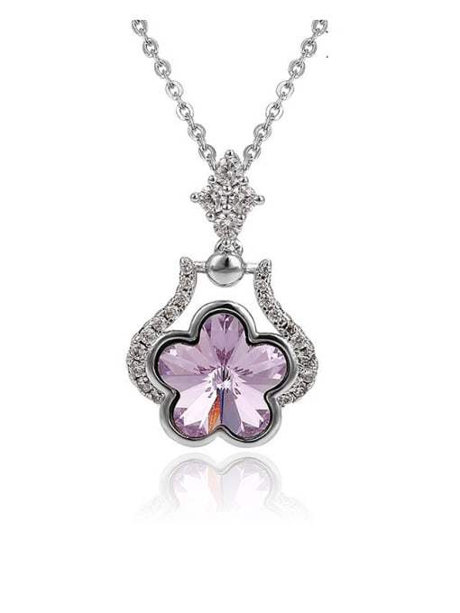 Purple 2018 Copper Alloy White Gold Plated Fashion Flower Crystal Necklace