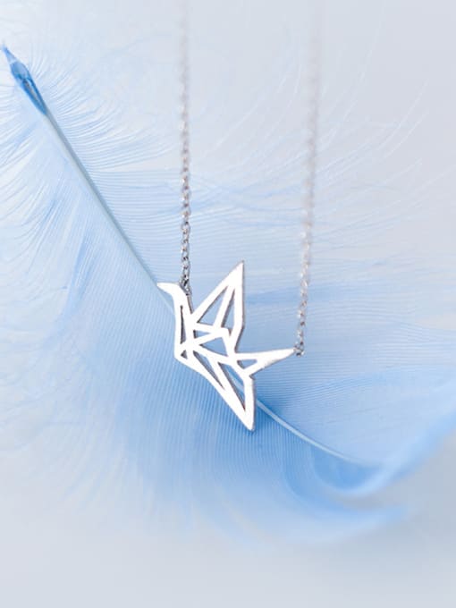Rosh 925 Sterling Silver With Platinum Plated Simplistic Paper Crane Necklaces