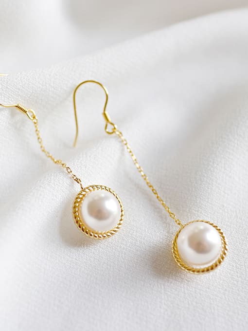 DAKA Fashion White Artificial Pearl Gold Plated Silver Drop Earring 2