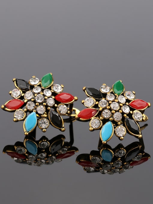 Gujin Ethnic style Colorful Resin stones White Crystals Flowery Earrings 1