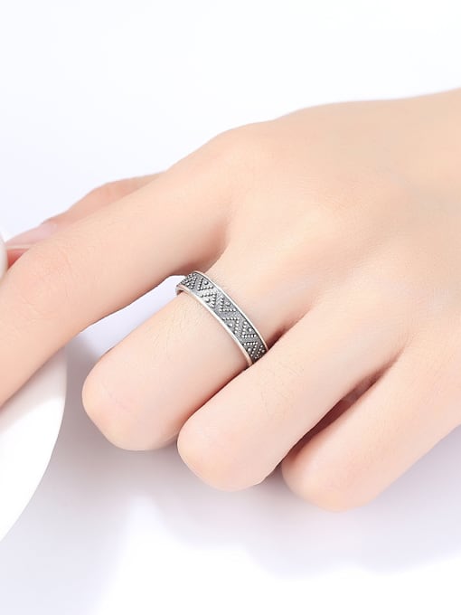 CCUI 925 Sterling Silver With Antique Silver Plated Vintage Simple Pattern Free Size Rings 1