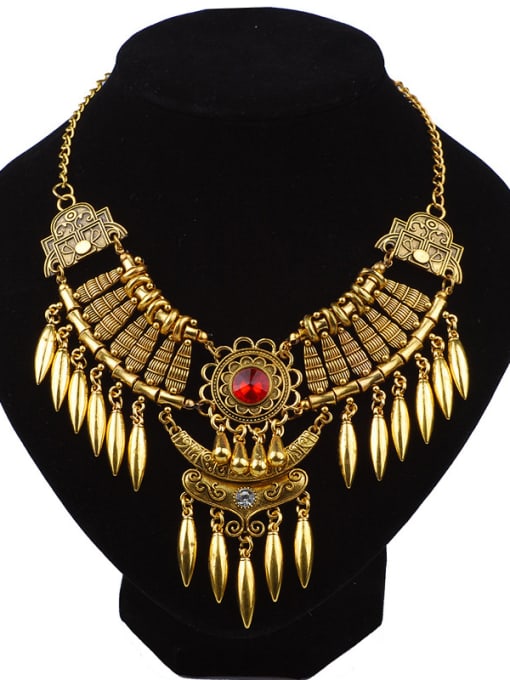 Qunqiu Exaggerated Retro style Water Drop shaped Tassels Stones Necklace 0