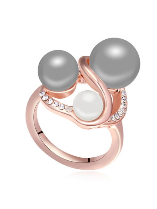 gray Exaggerated Three Imitation Pearls Crystals Alloy Ring