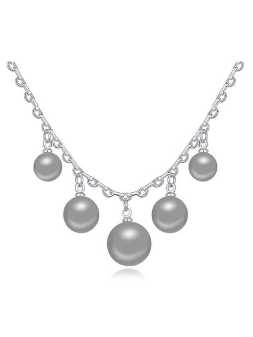 QIANZI Simple Imitation Pearl Pendant Alloy Necklace 3