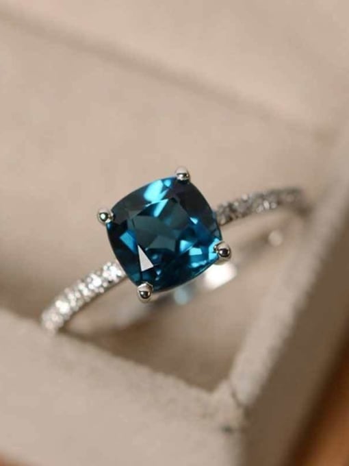 Peacock blue Copper With  Cubic Zirconia Simplistic Square Band Rings